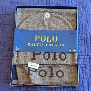 Ralph Lauren Polo Gray Hat and Scarf Set